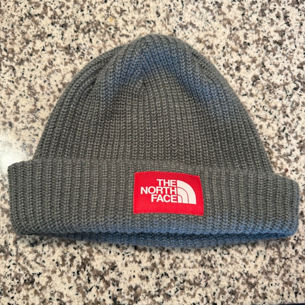 NWOT - The North Face Salty Lined Beanie - Gray/Grey with Red Logo